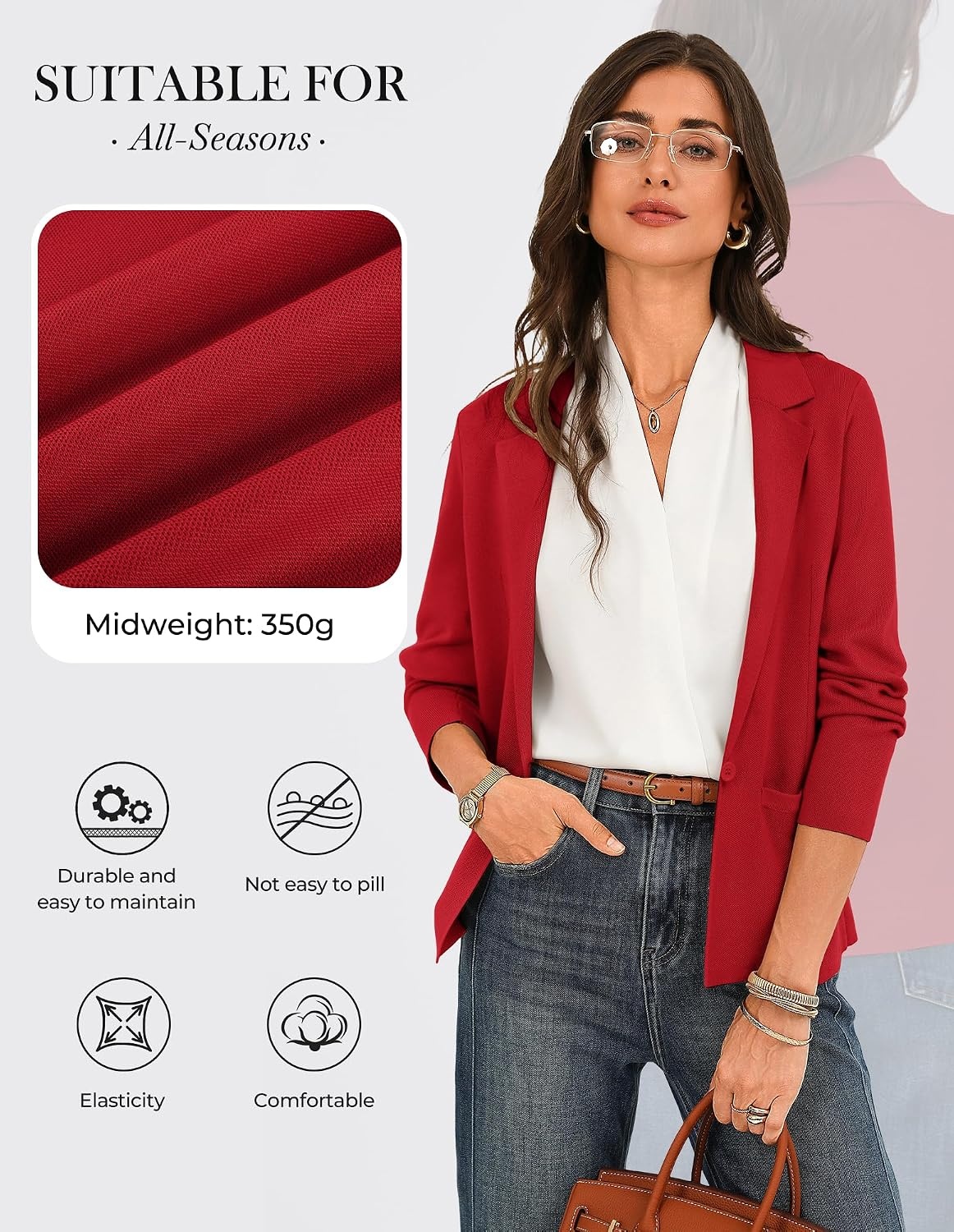 image:imageGRACE KARIN Womens Sweater Blazer Jackets Business Casual Work CardiganRed