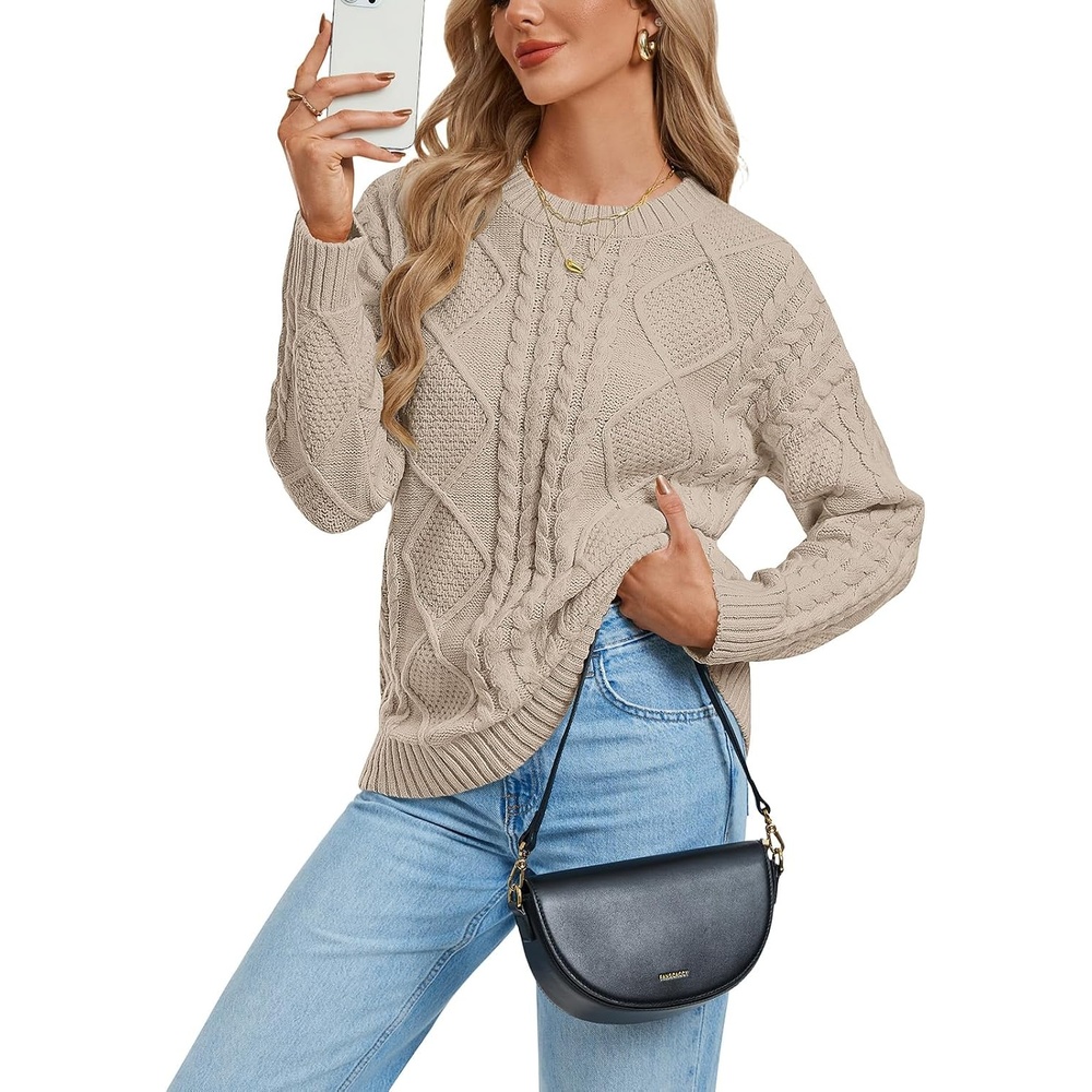 image:imageGRACE KARIN Cable Knit Sweaters for Women Oversized Fall Sweaters Cute TopsApricot