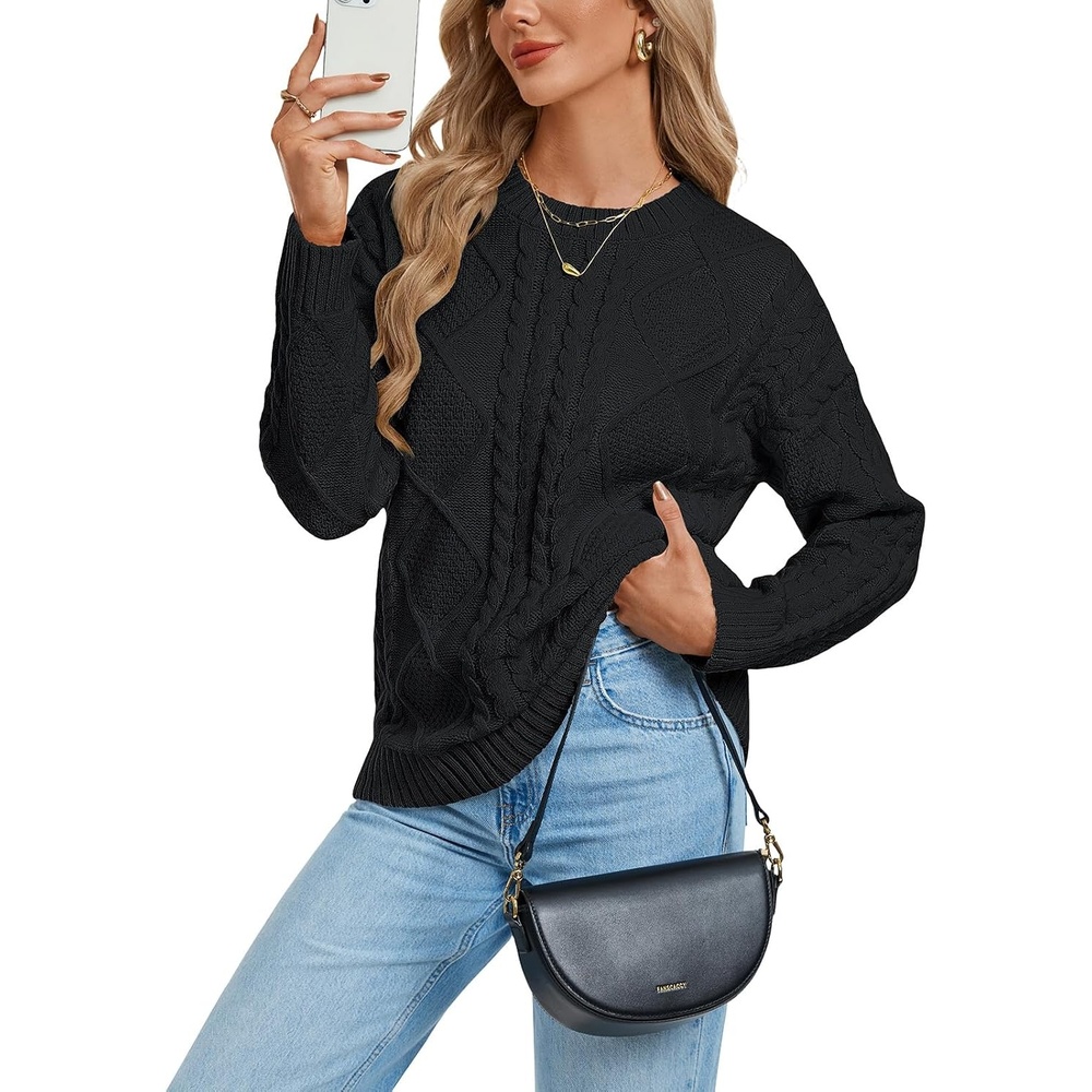 image:imageGRACE KARIN Cable Knit Sweaters for Women Oversized Fall Sweaters Cute TopsBlack
