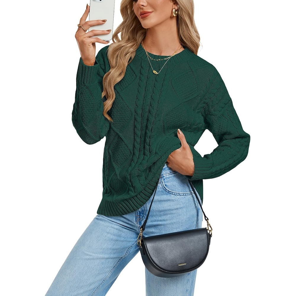 image:imageGRACE KARIN Cable Knit Sweaters for Women Oversized Fall Sweaters Cute TopsDark Green