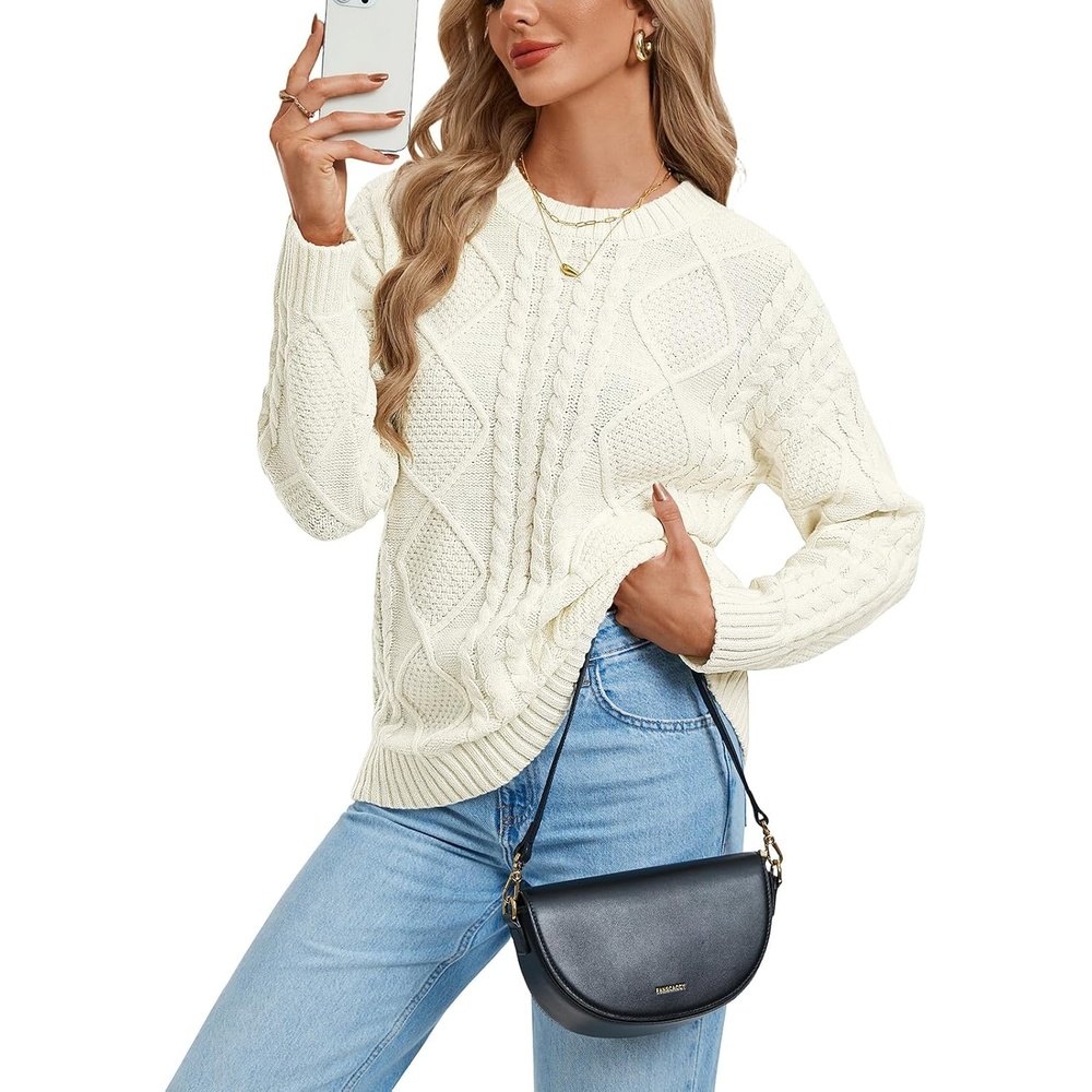 image:imageGRACE KARIN Cable Knit Sweaters for Women Oversized Fall Sweaters Cute TopsIvory White
