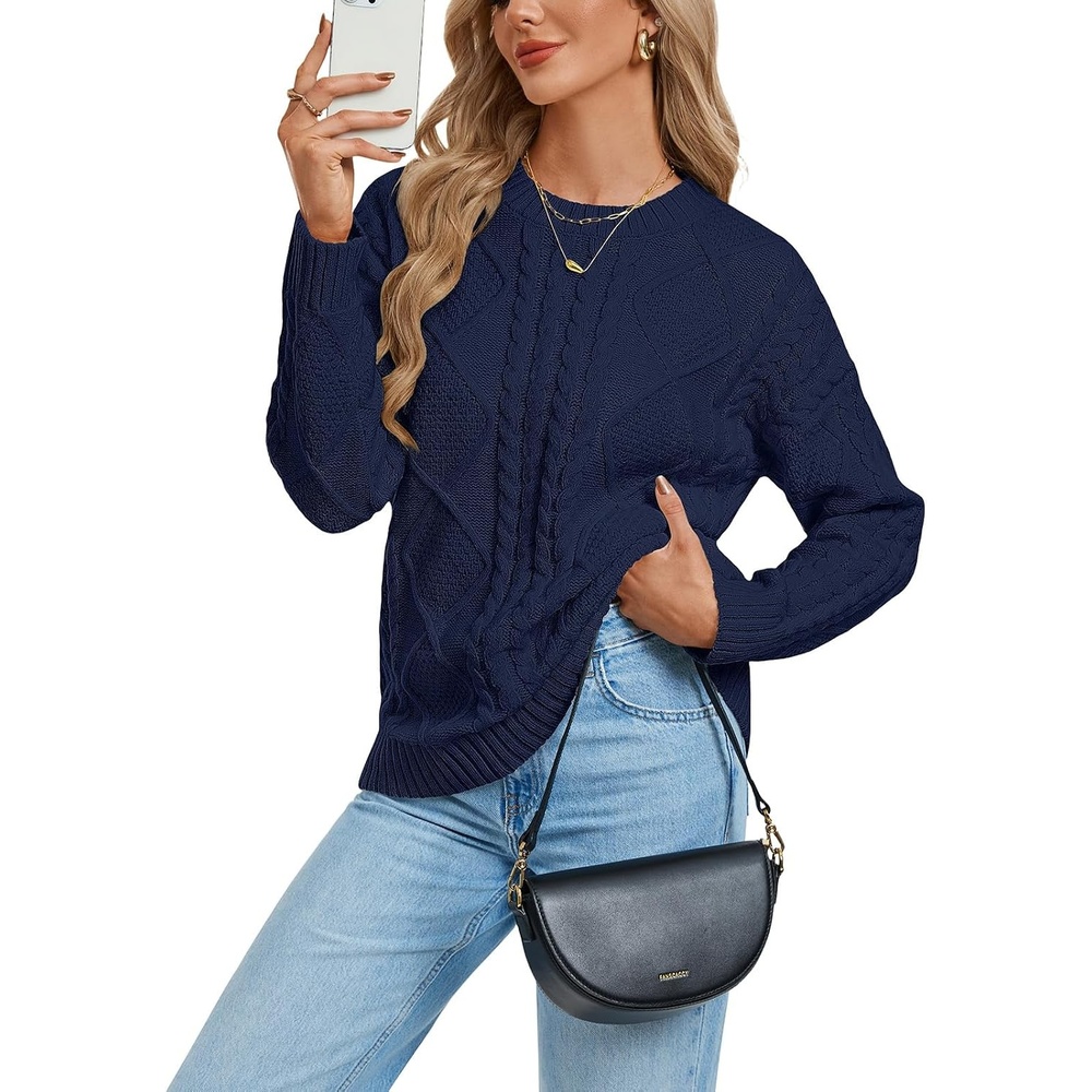 image:imageGRACE KARIN Cable Knit Sweaters for Women Oversized Fall Sweaters Cute TopsNavy
