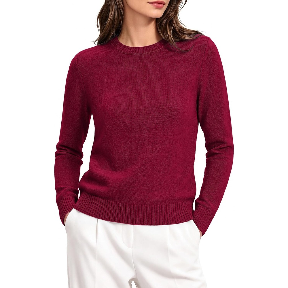 image:imageGRACE KARIN Cashmere Sweaters for Women Crewneck Merino Wool Fall SweaterDark Red