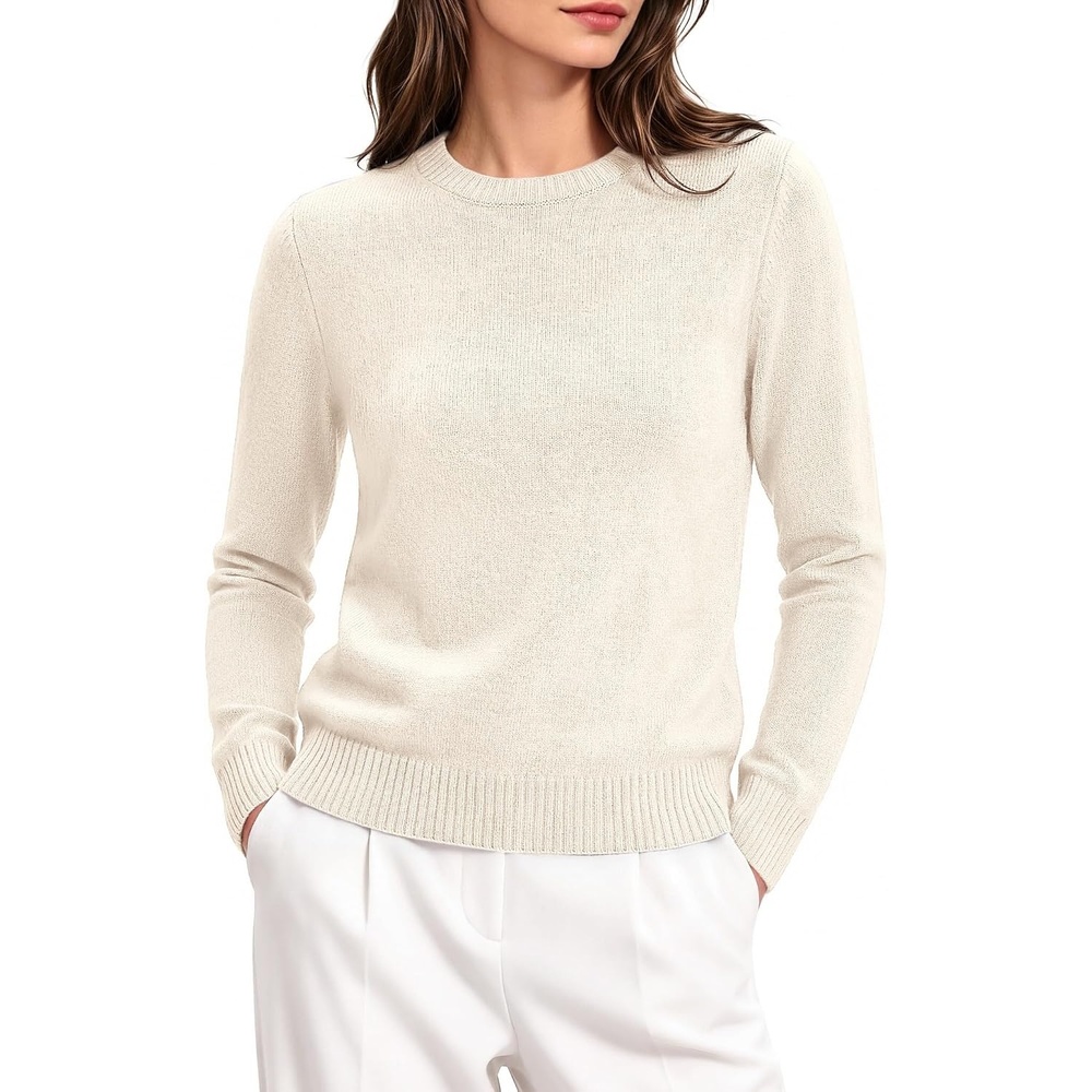 image:imageGRACE KARIN Cashmere Sweaters for Women Crewneck Merino Wool Fall SweaterIvory White