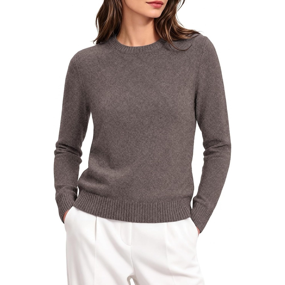 image:imageGRACE KARIN Cashmere Sweaters for Women Crewneck Merino Wool Fall SweaterLight Brown