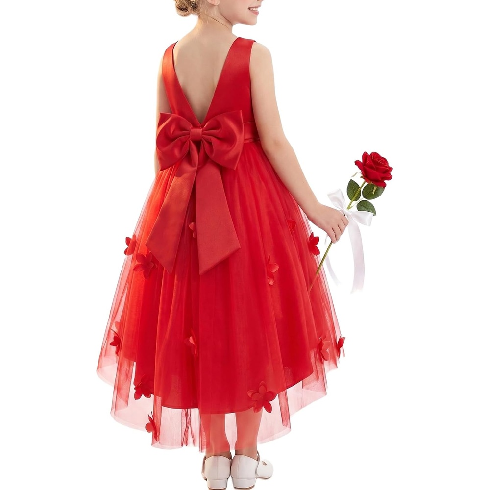 image:imageGRACE KARIN Flower Girl Dreses Satin Wedding Pagegant Formal High Low TulleRed