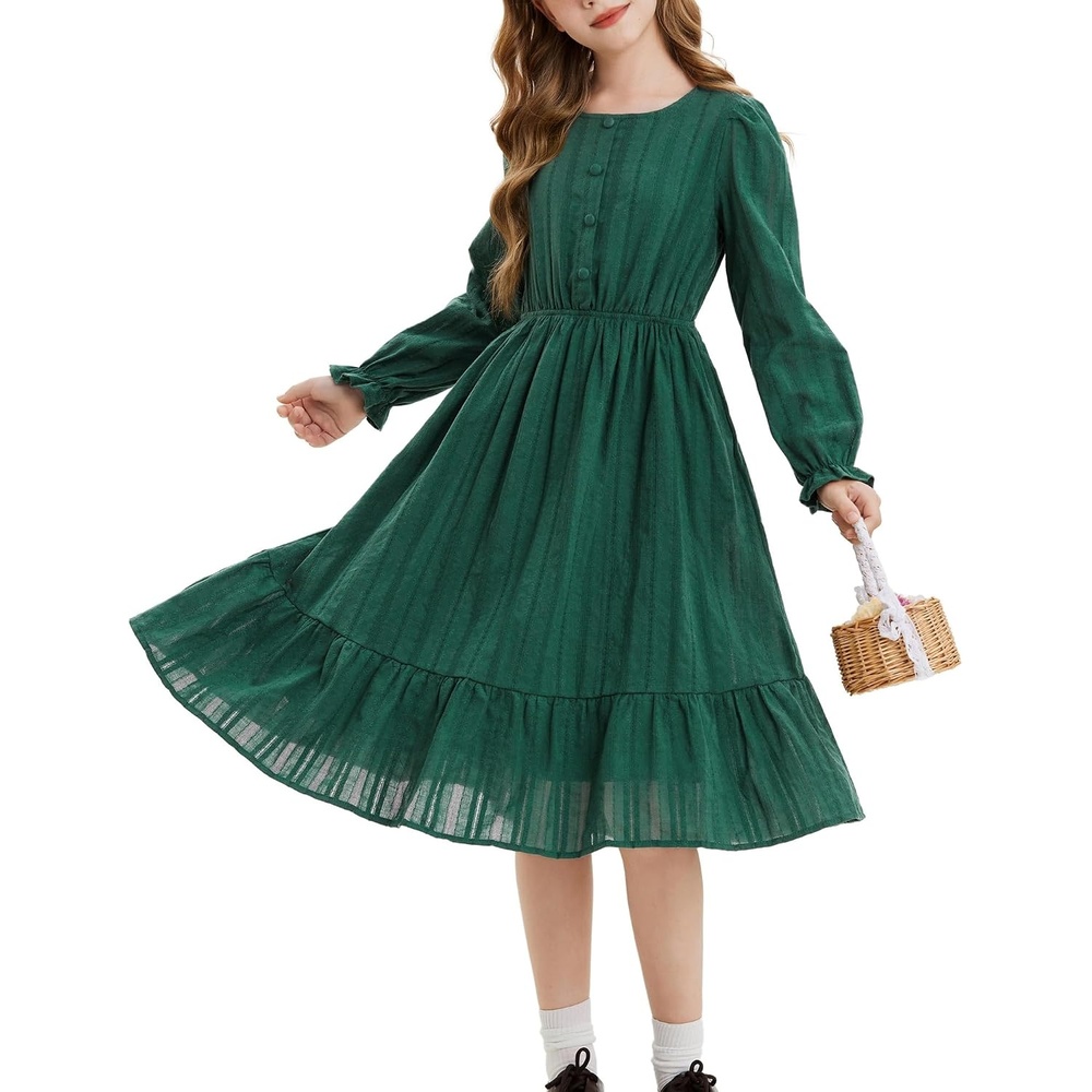 image:imageGRACE KARIN Girls Fall Long Sleeve Dress Formal Party Winter Midi DressesDark Green