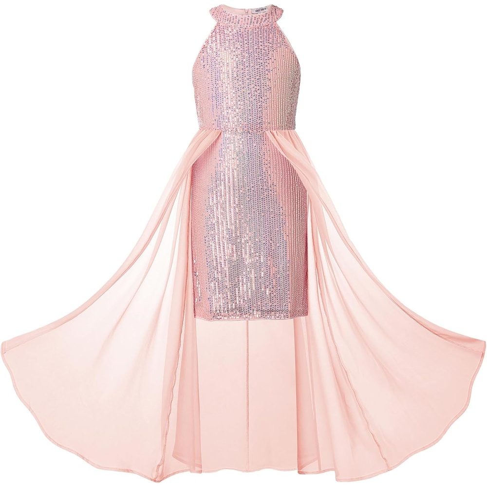 image:imageGRACE KARIN Girls Halter Neck Sequin Dress Kids Fancy Formal Party Christmas Sparkly Pageant Birthday DressesCoral Pink