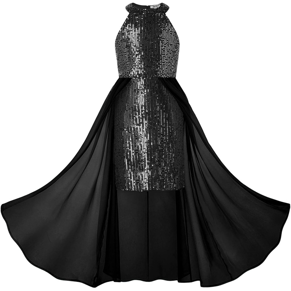 image:imageGRACE KARIN Girls Halter Neck Sequin Dress Kids Fancy Formal Party Christmas Sparkly Pageant Birthday DressesSilver Black
