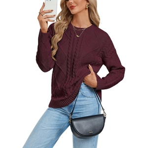 GRACE KARIN Cable Knit Sweaters for Women Oversized Fall Sweaters Cute Tops(Burgundy)
