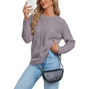GRACE KARIN Cable Knit Sweaters for Women Oversized Fall Sweaters Cute Tops(Gray Purple)