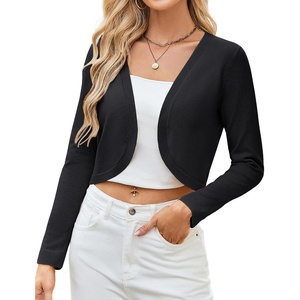 GRACE KARIN Cropped Cardigans for Women Long Sleeve Bolero Shrug Sweater(Black)