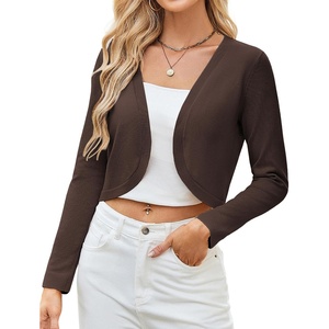 GRACE KARIN Cropped Cardigans for Women Long Sleeve Bolero Shrug Sweater(Brown)