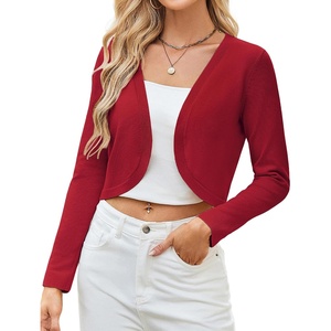 GRACE KARIN Cropped Cardigans for Women Long Sleeve Bolero Shrug Sweater(Red)