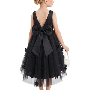 GRACE KARIN Flower Girl Dreses Satin Wedding Pagegant Formal High Low Tulle(Black)