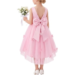 GRACE KARIN Flower Girl Dreses Satin Wedding Pagegant Formal High Low Tulle(Pink)