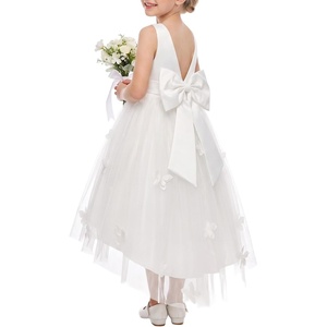 GRACE KARIN Flower Girl Dreses Satin Wedding Pagegant Formal High Low Tulle(White)