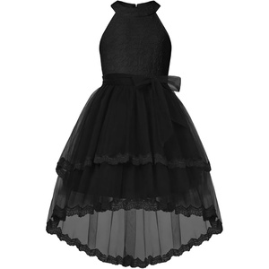 GRACE KARIN Flower Girl Dress Kids Wedding Guest Birthday Party Formal Lace Tulle Princess High Low Dresses 5-10Y(Black)