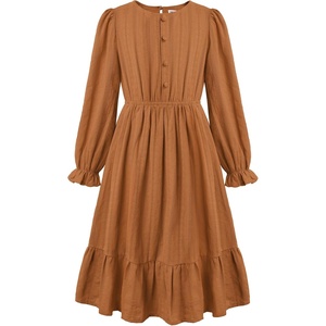 GRACE KARIN Girls Fall Long Sleeve Dress Formal Party Winter Midi Dresses(Pumpkin Orange)