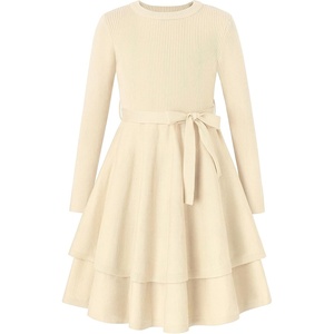 GRACE KARIN Girls Fall Sweater Dress Long Sleeve Knit Winter Dresses 5-12Y(Apricot)