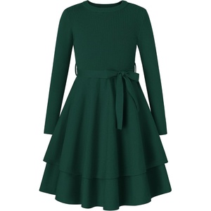 GRACE KARIN Girls Fall Sweater Dress Long Sleeve Knit Winter Dresses 5-12Y(Dark Green)