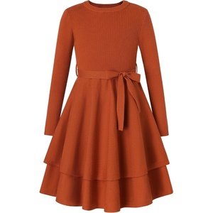 GRACE KARIN Girls Fall Sweater Dress Long Sleeve Knit Winter Dresses 5-12Y(Pumpkin Orange)