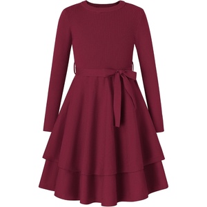 GRACE KARIN Girls Fall Sweater Dress Long Sleeve Knit Winter Dresses 5-12Y(Wine Red)