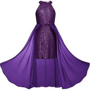 GRACE KARIN Girls Halter Neck Sequin Dress Kids Fancy Formal Party Christmas Sparkly Pageant Birthday Dresses(Deep Purple)