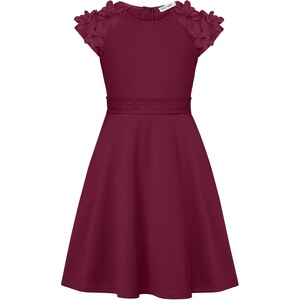 GRACE KARIN Girls’ Short Sleeve Formal Dresses Girls Spring Party Dress Girl Summer Casual Dress 6-13 Years(Burgundy)