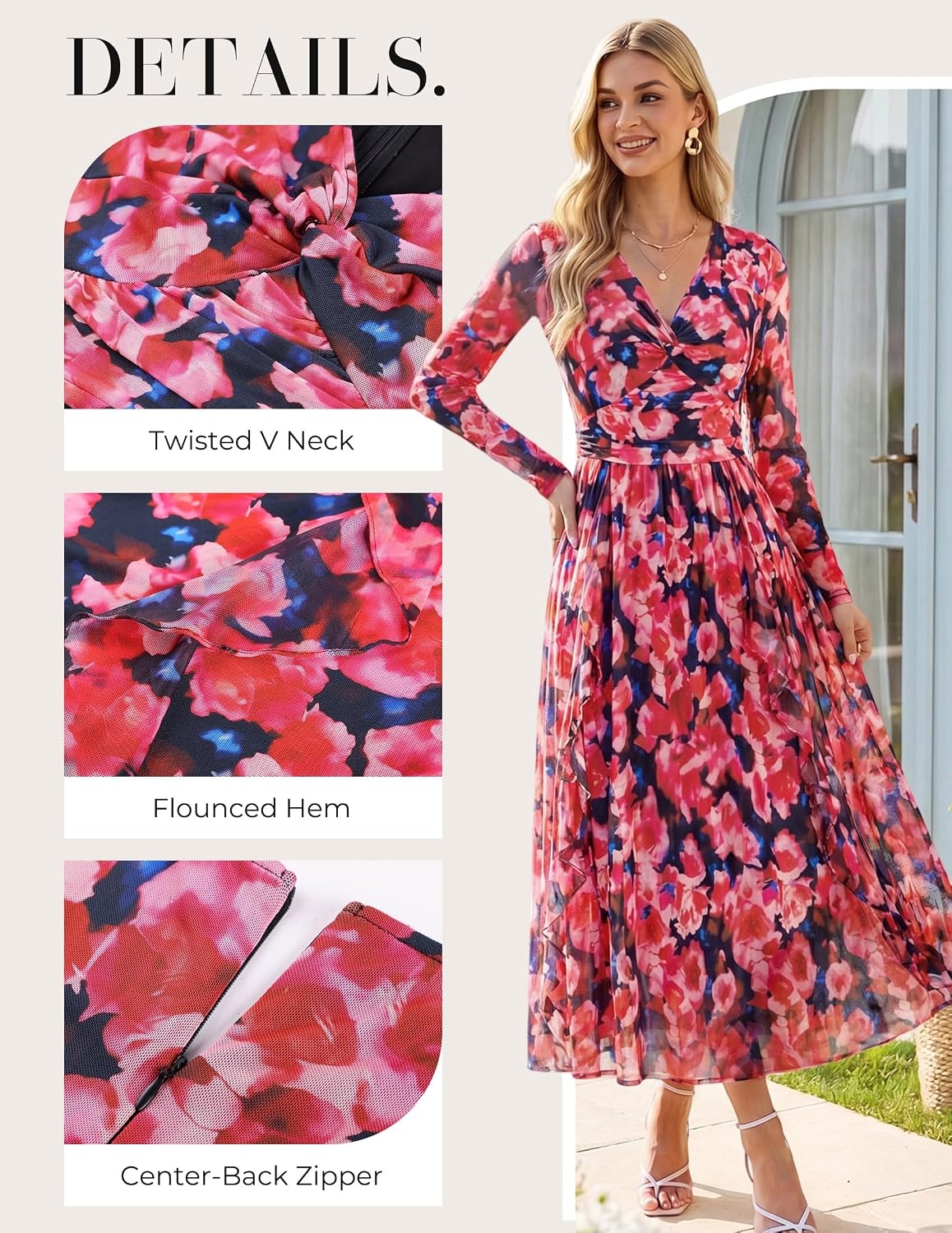 image:imageGRACE KARIN Women Fall Wedding Guest Long Sleeve Formal Floral Maxi DressBlack Blue Red
