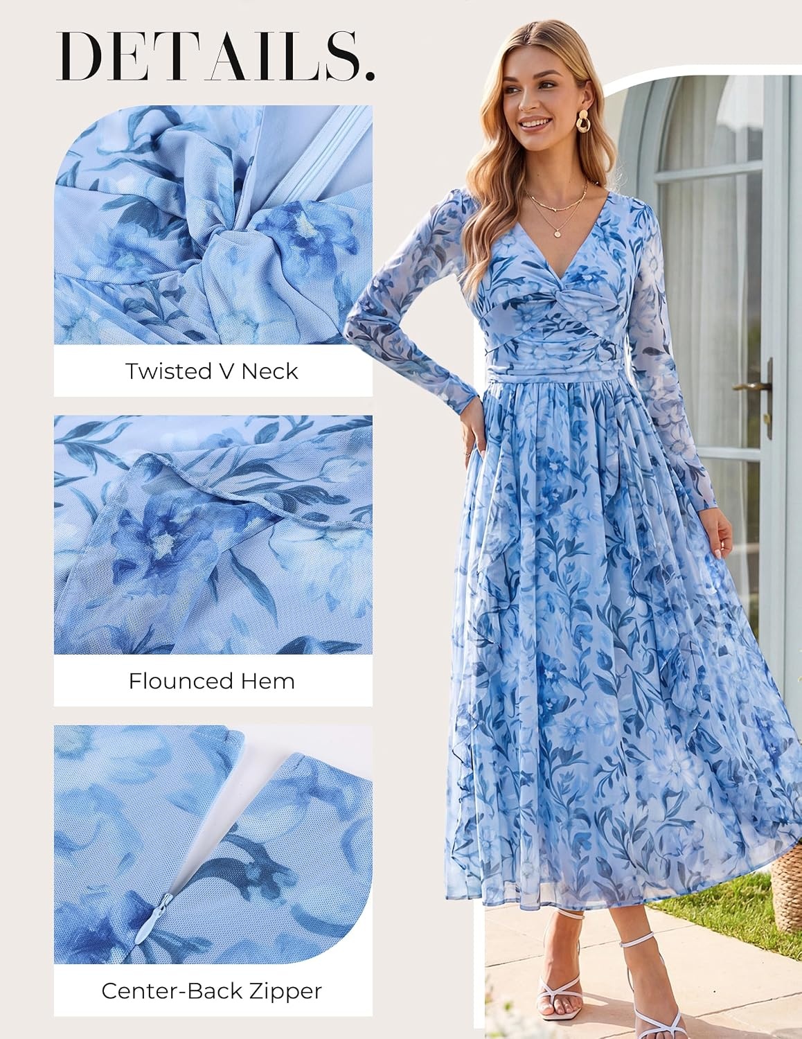 image:imageGRACE KARIN Women Fall Wedding Guest Long Sleeve Formal Floral Maxi DressBlue Floral