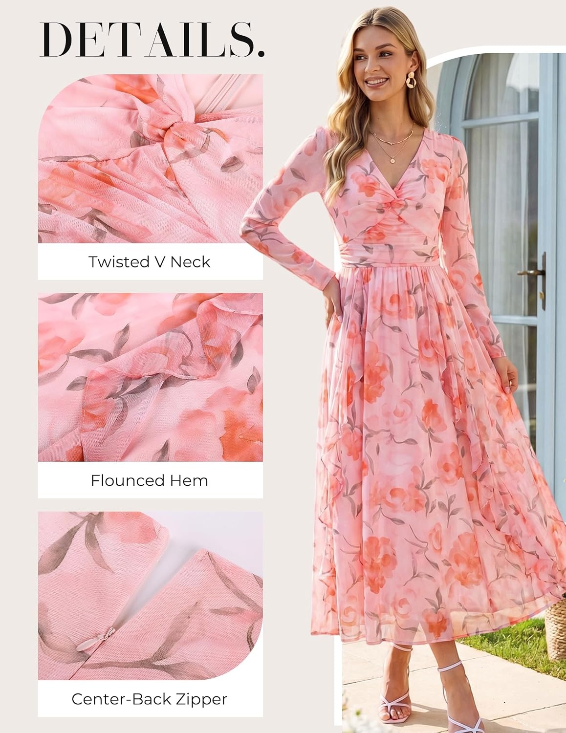 image:imageGRACE KARIN Women Fall Wedding Guest Long Sleeve Formal Floral Maxi DressOrange Floral