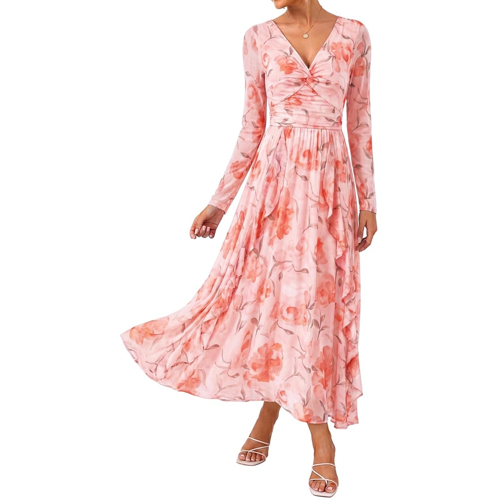 image:imageGRACE KARIN Women Fall Wedding Guest Long Sleeve Formal Floral Maxi DressOrange Floral