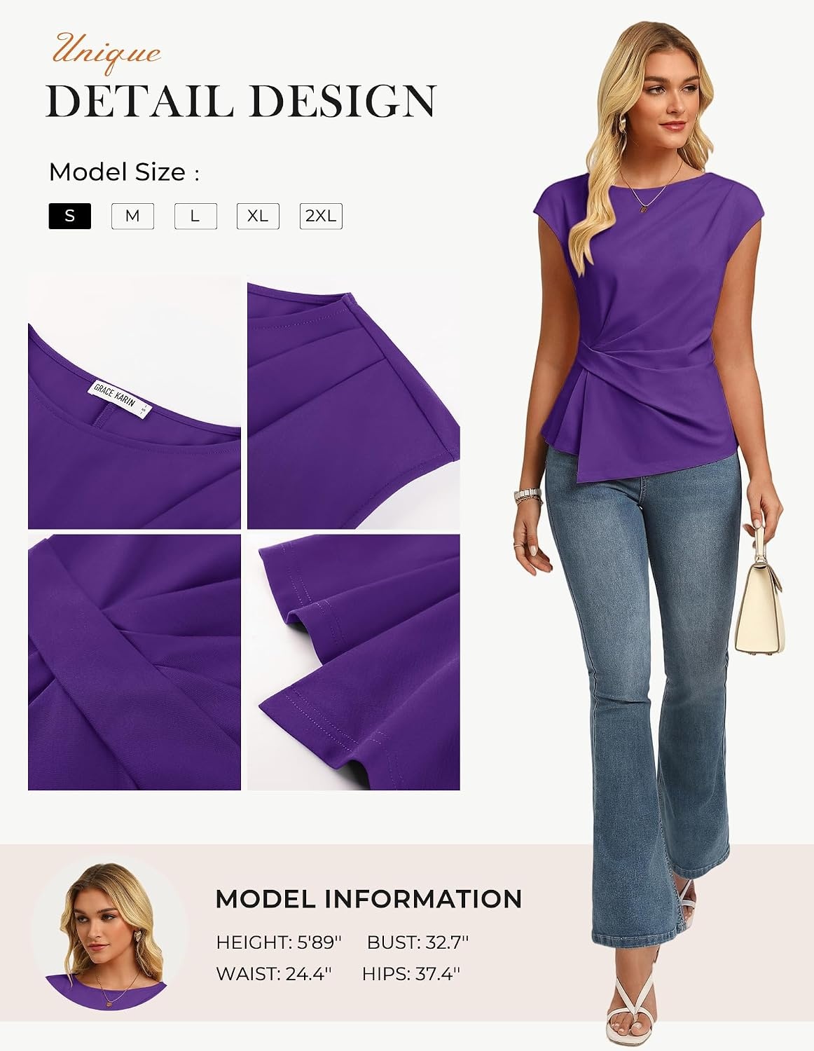 image:imageGRACE KARIN Womens 2026 Summer Tops Dressy Peplum ShirtDeep Wisteria