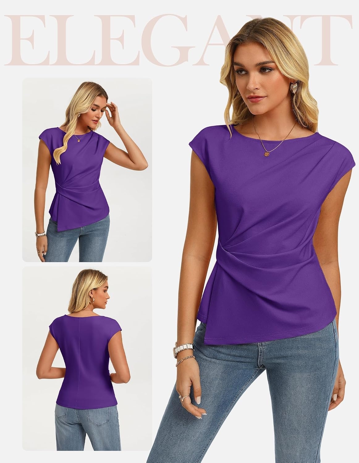 image:imageGRACE KARIN Womens 2026 Summer Tops Dressy Peplum ShirtDeep Wisteria