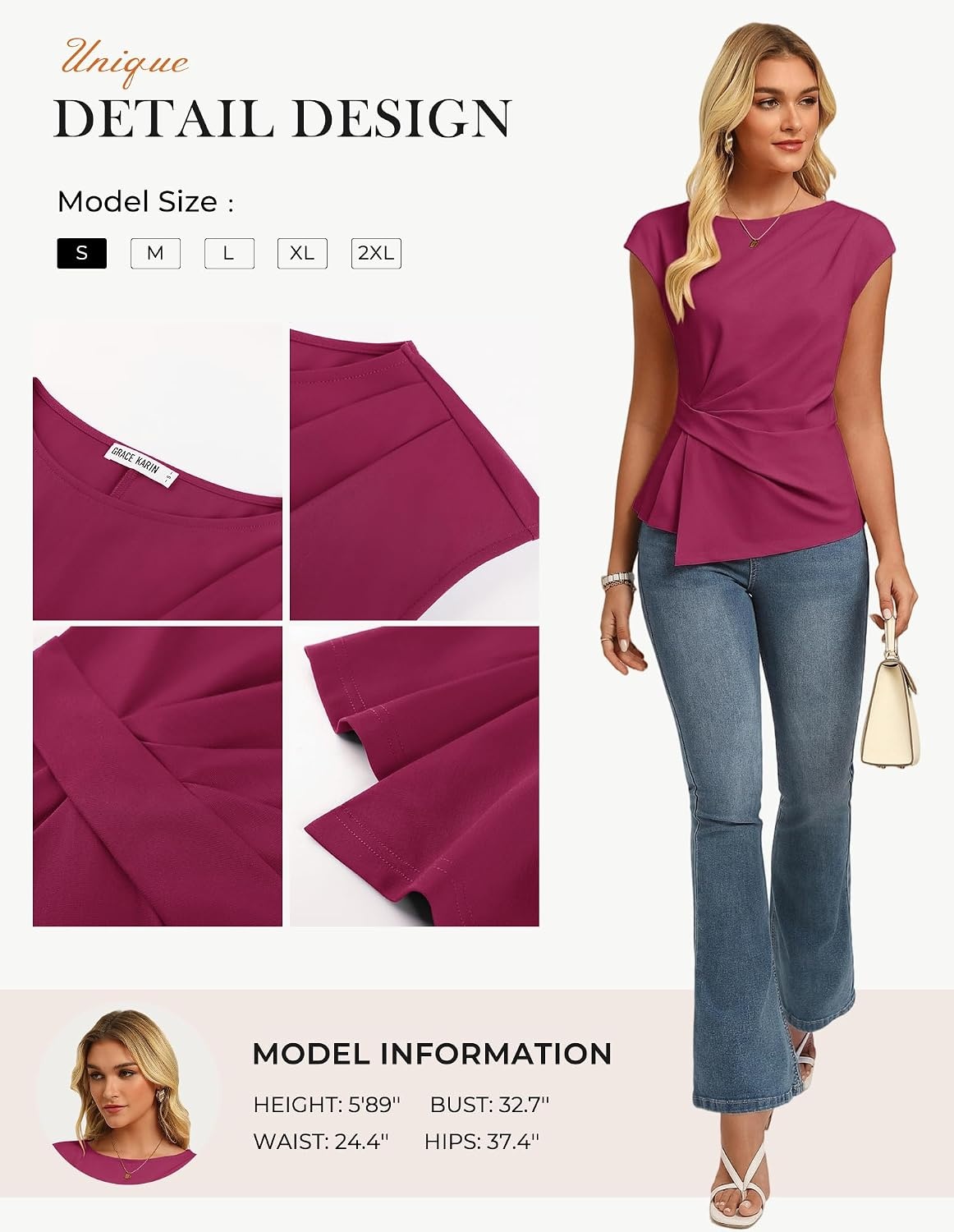 image:imageGRACE KARIN Womens 2026 Summer Tops Dressy Peplum ShirtGrape Royale