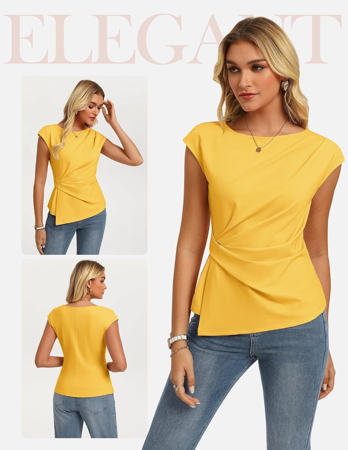 image:imageGRACE KARIN Womens 2026 Summer Tops Dressy Peplum ShirtLemon Yellow