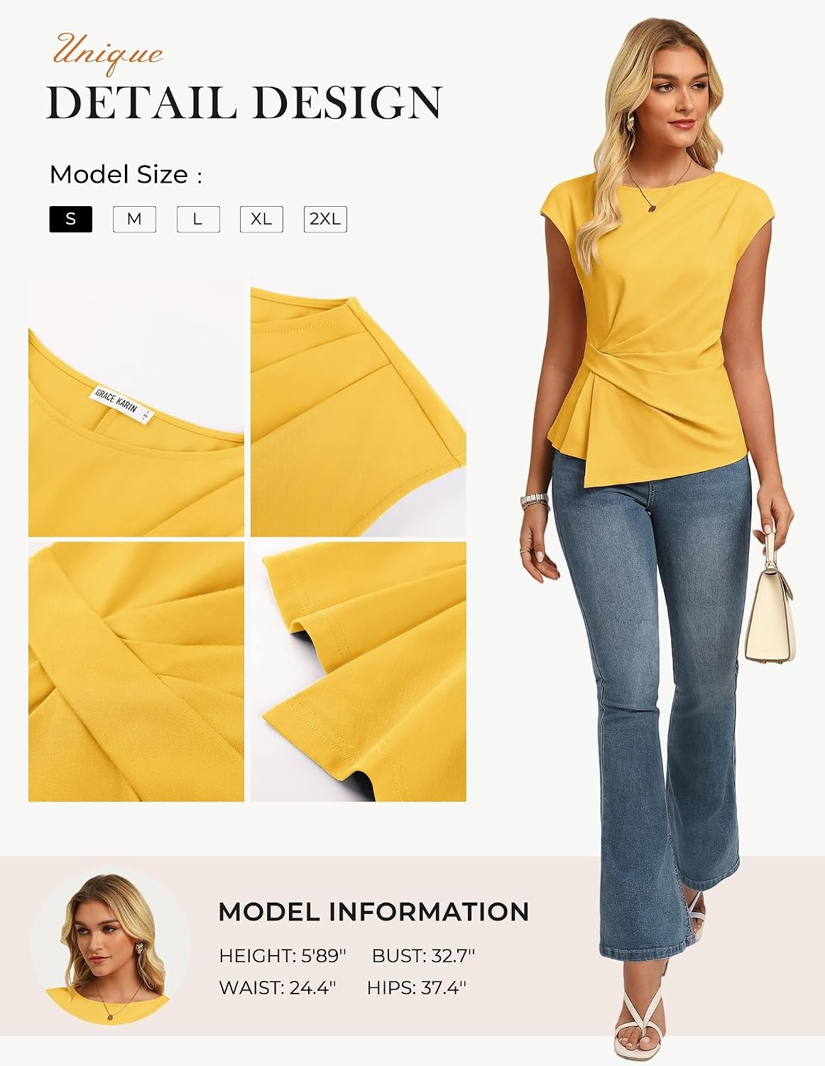 image:imageGRACE KARIN Womens 2026 Summer Tops Dressy Peplum ShirtLemon Yellow