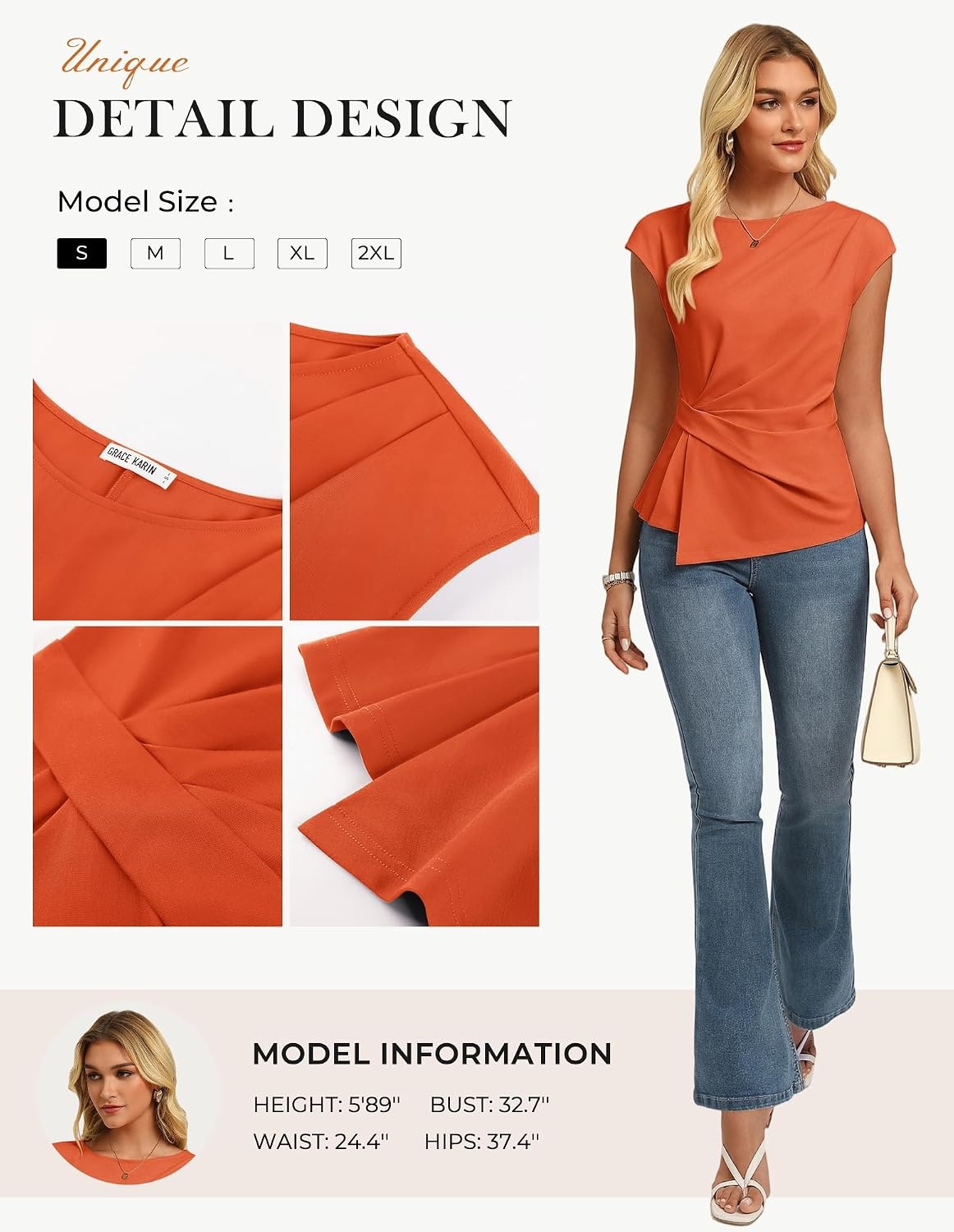 image:imageGRACE KARIN Womens 2026 Summer Tops Dressy Peplum ShirtPumpkin