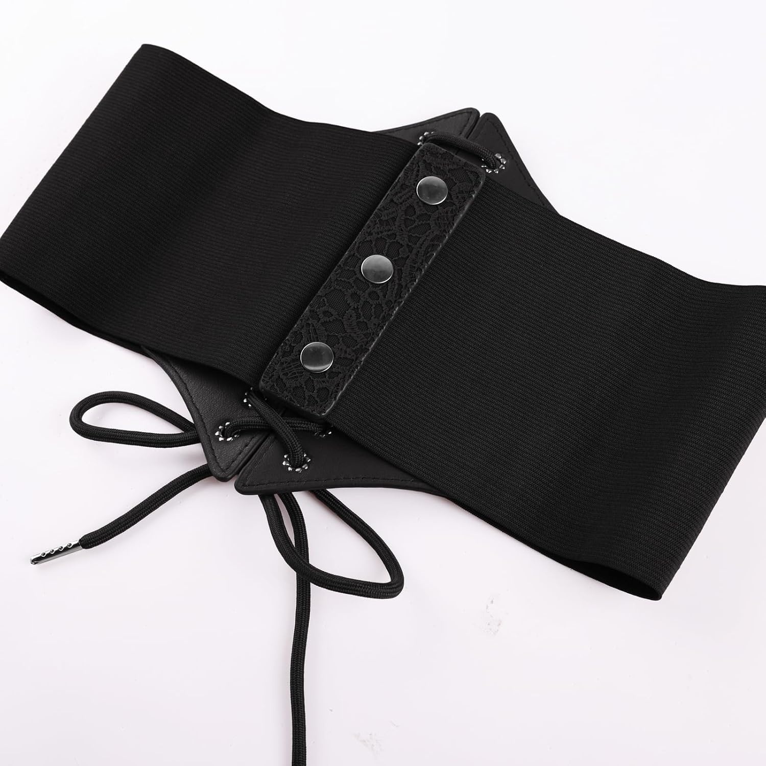 image:imageGRACE KARIN Laceup Cinch Belt Tied Corset Elastic Waist BeltFlowers Black
