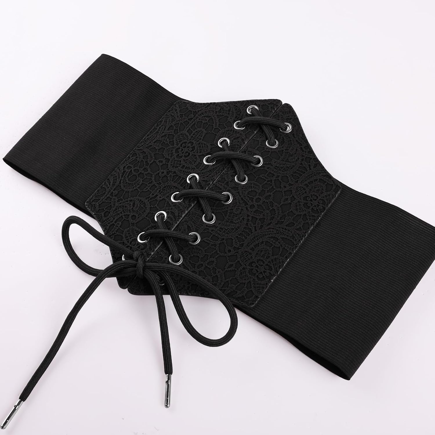 image:imageGRACE KARIN Laceup Cinch Belt Tied Corset Elastic Waist BeltFlowers Black