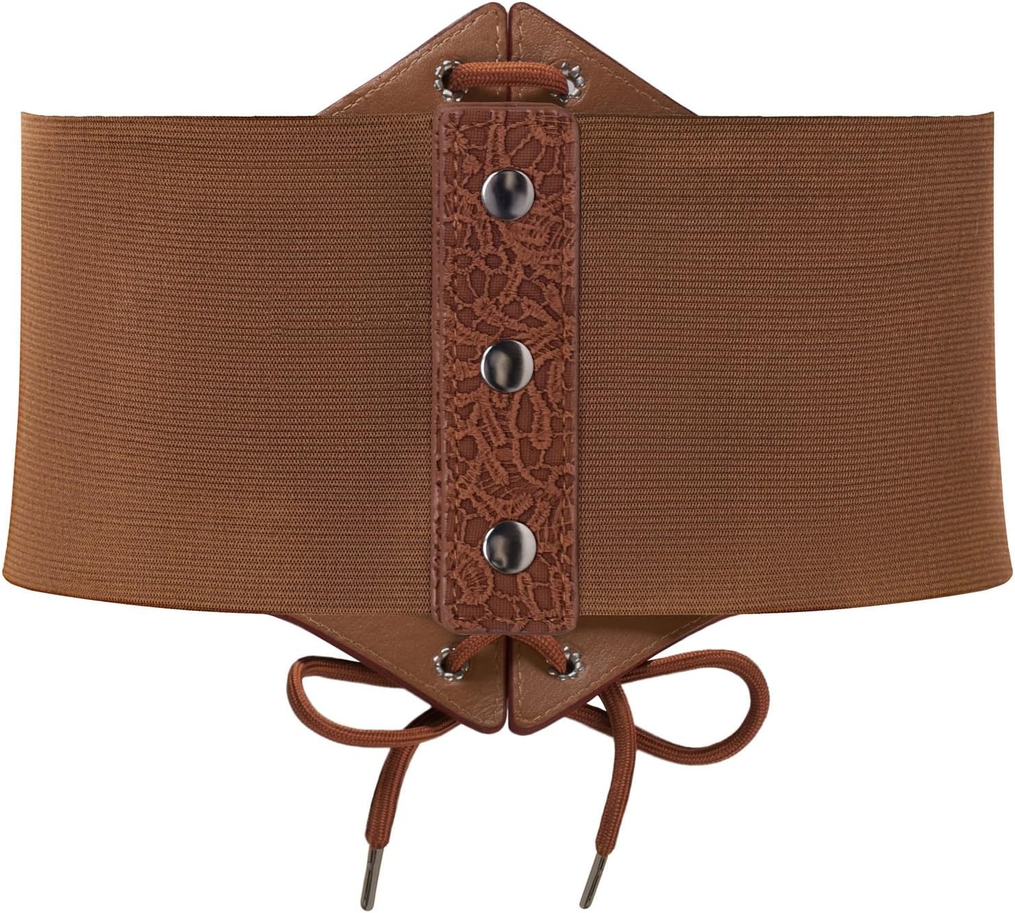 image:imageGRACE KARIN Laceup Cinch Belt Tied Corset Elastic Waist BeltFlowers Caramel