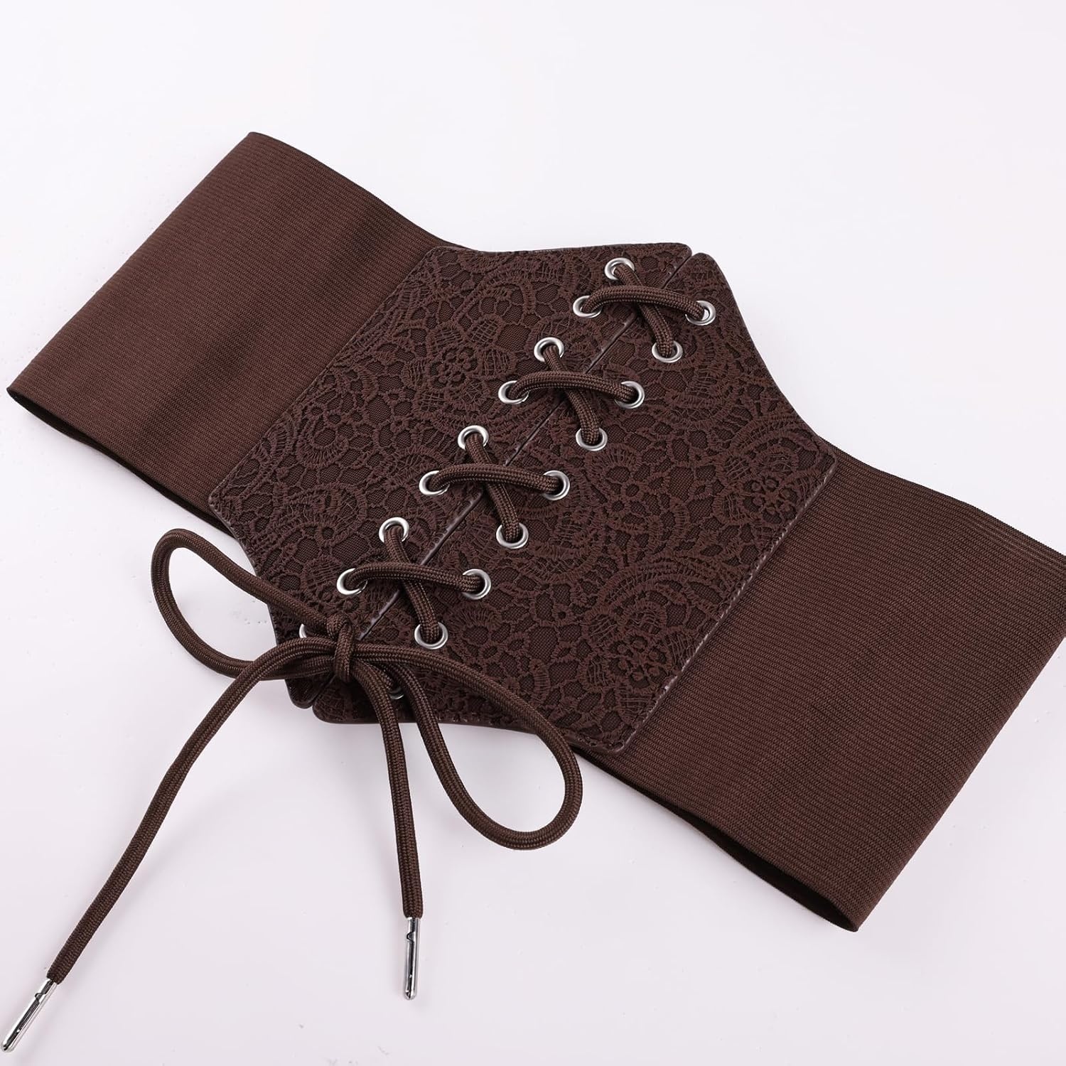 image:imageGRACE KARIN Laceup Cinch Belt Tied Corset Elastic Waist BeltFlowers Coffee
