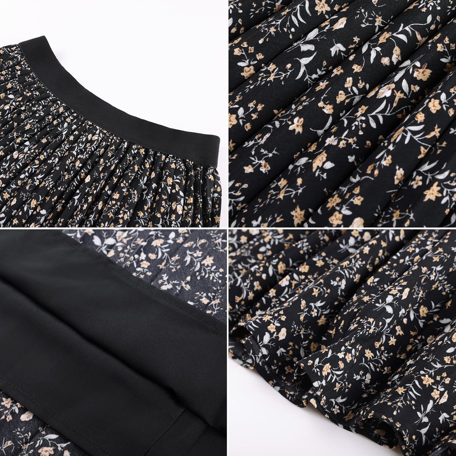 image:imageGRACE KARIN Pleated Midi Skirt for Women Chiffon ALine OutfitsBlack Yellow Floral