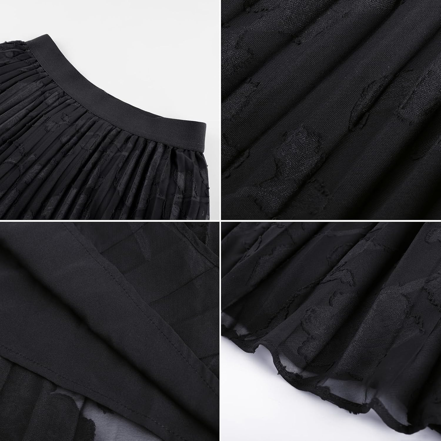 image:imageGRACE KARIN Pleated Midi Skirt for Women Chiffon ALine OutfitsLace Black Floral