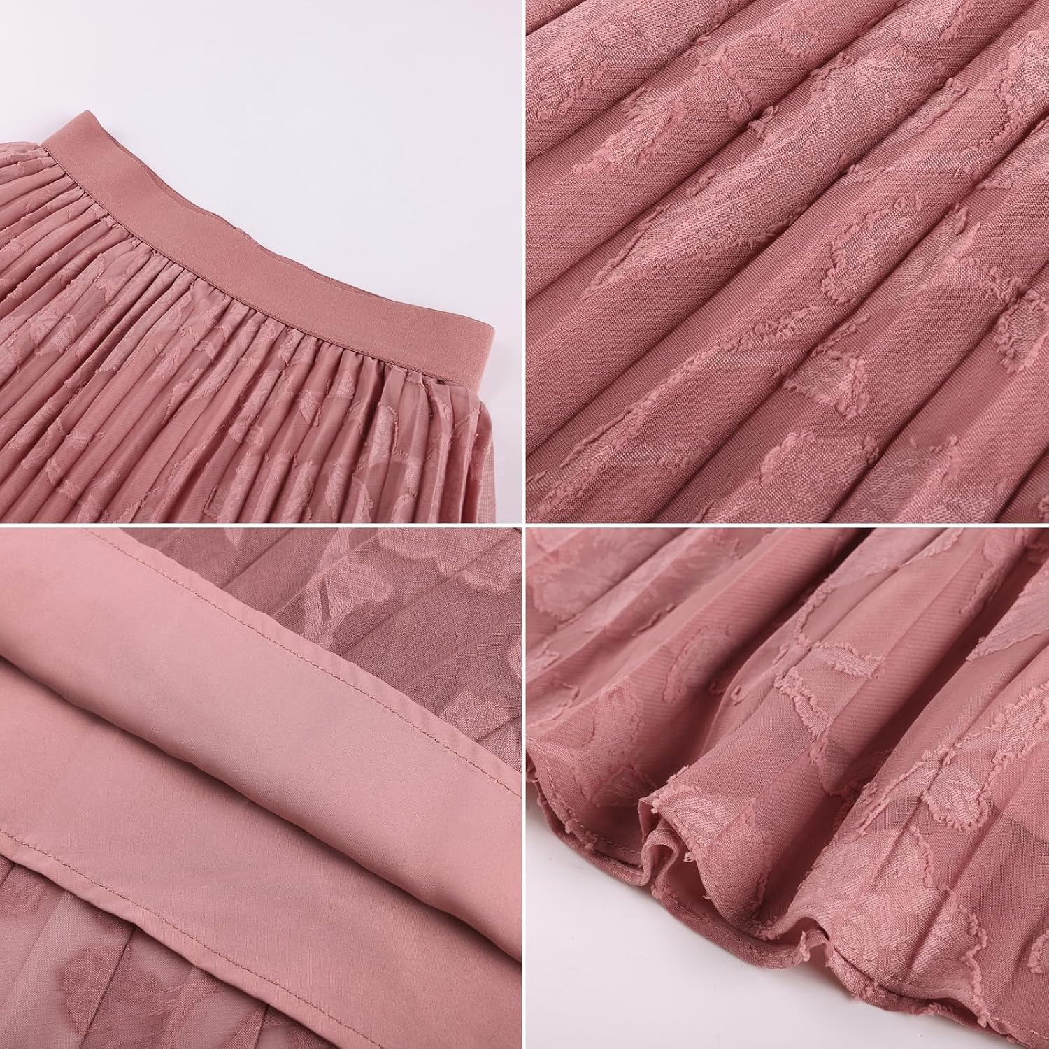 image:imageGRACE KARIN Pleated Midi Skirt for Women Chiffon ALine OutfitsLace Coral Pink Floral