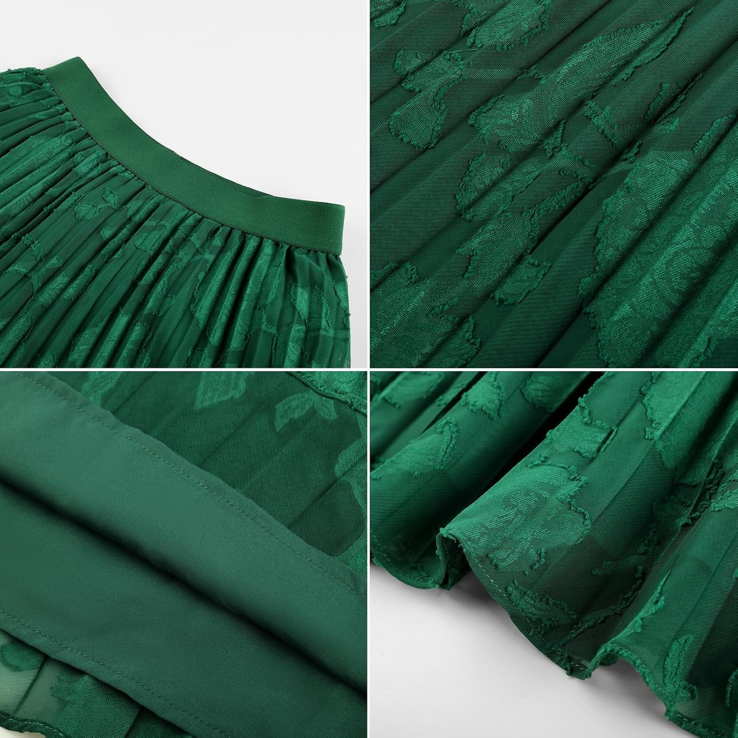 image:imageGRACE KARIN Pleated Midi Skirt for Women Chiffon ALine OutfitsLace Green Floral
