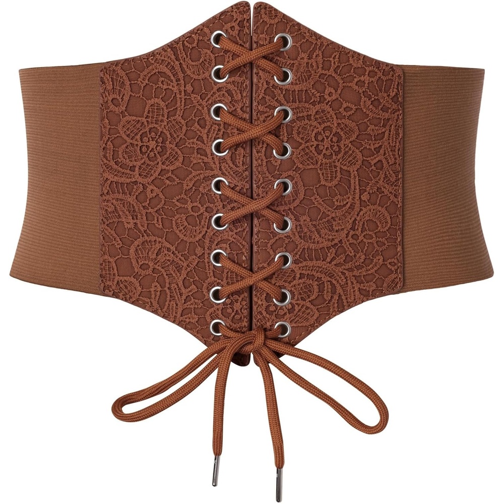 image:imageGRACE KARIN Laceup Cinch Belt Tied Corset Elastic Waist BeltFlowers Caramel
