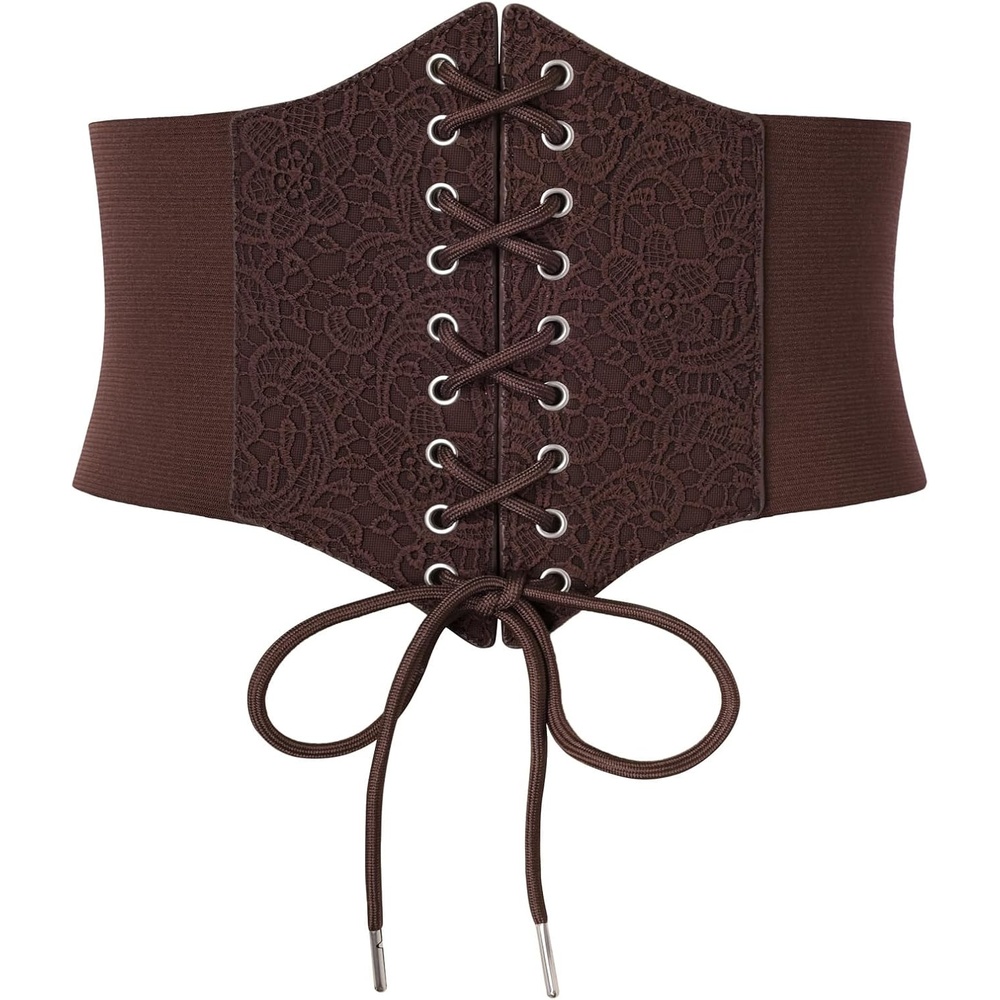 image:imageGRACE KARIN Laceup Cinch Belt Tied Corset Elastic Waist BeltFlowers Coffee