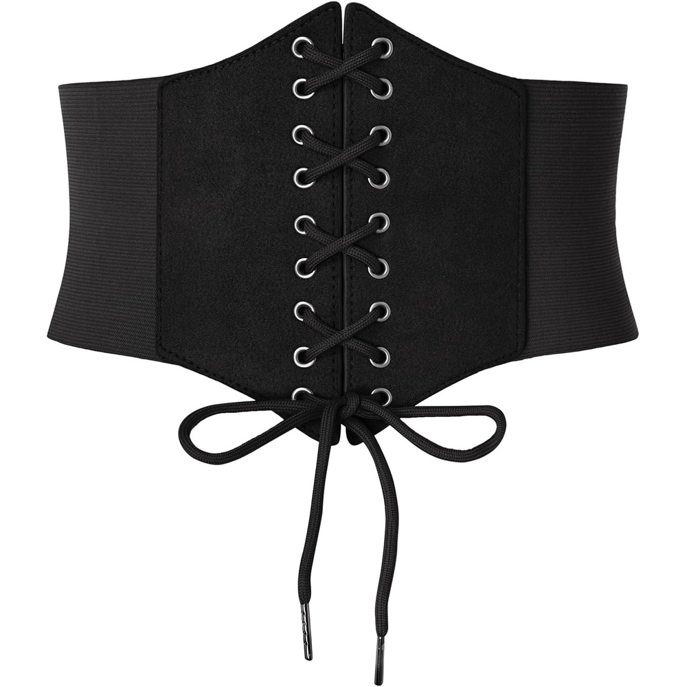 image:imageGRACE KARIN Laceup Cinch Belt Tied Corset Elastic Waist BeltSuede Black